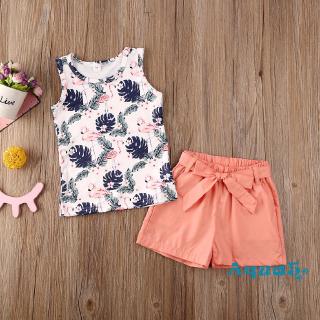 ✿ℛ2PCS Toddler Kids Baby Girl Outfit Clothes Flamingo Vest Tops+Short Pants Set