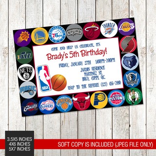 NBA Basketball Themed Printed Birthday Invitation