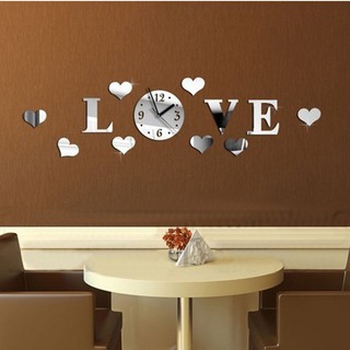 DIY Silver Acrylic Mirror Wall Sticker LOVE Clock Movement (2)