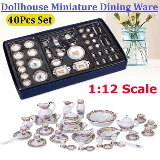 ♗OE 40pcs 1/12 Dolls House Miniature Deluxe China Ceramic