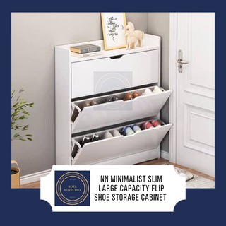 NN Nordic Minimalist Slim Large Capacity Flip Door Side Shoe Cabinet Storage Organizer
