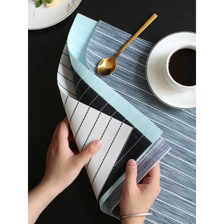 Nordic PVC heat insulation table mat ins wind Western table mat household anti-scalding non-slip bowl mat plate Japanese-style American plate mat Striped simple Teslin placemat Heat insulation mat non-slip mat coaster (6)