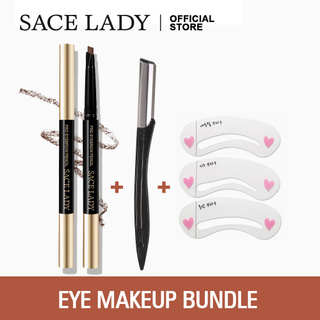 SACE LADY Waterproof Eyebrow Pencil + Eyebrow Razor + Eyebrow Stencil 3PCS Eye Beauty Set