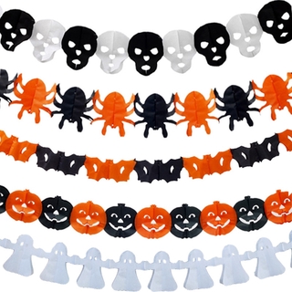 3M Halloween Decoration Paper Banner Halloween Decoration Pumpkin Skull Ghost Paper Chain Spider Flag Party Decoration