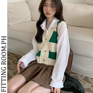[FITTINGROOM]Korean college style outer wear vneck knitted vest top all match vest for women (1)