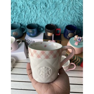 Starbucks Sakura Checkered White Pink Ceramic Mug
