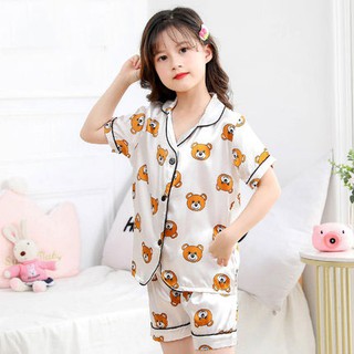 Baby Boys Girls Pajama Cartoon Bear Print Short Sleeve Blouse+Shorts Pajamas Set 0~4 Years Old
