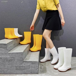 Spot◑☈ﺴRain boots women adult working mid-high-tube long-tube fashion rain boots non-slip waterproof