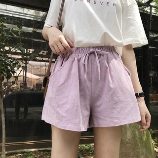 Cotton and Linen Shorts Women's Casual Shorts High Waist Knot Shorts With Pockets
