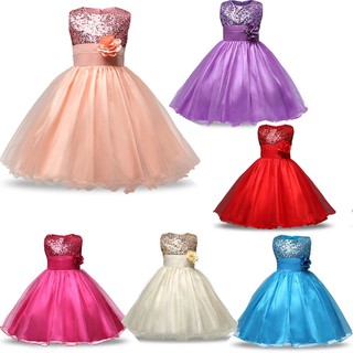 【COD】Flower Girls Kids Baby Xmas Brides Maid Party Formal Sequin Ball Gown Dress 2-10Y