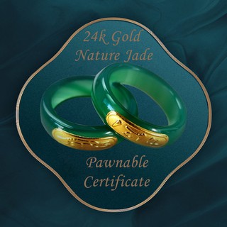 Pawnable 24k Pure Gold Ring Nature Jade Ring Couple Ring Wedding Ring Ring(have certificate)