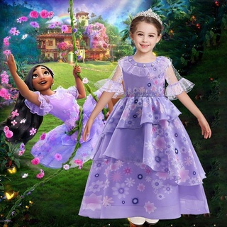 Disney Encanto ISABELA Cosplay Costume Princess Dress for Kids Girls Summer Halloween Party Performance Dress