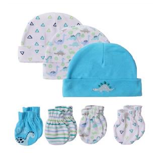 Fashion Style Infant Baby 3pcs Hats&4 pairs scratch Mittens New born Essentials