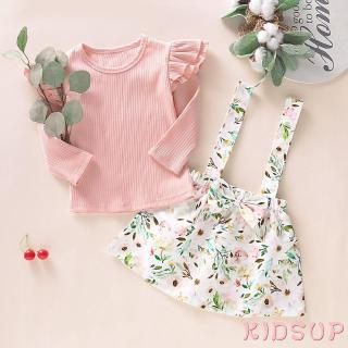 2PCS Baby Girl Clothes Long Sleeve Tops + Floral Skirt Set