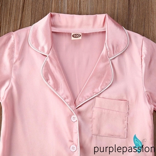 BღBღ✿Newborn Baby Boys Girls Silk Satin Pajamas Short Sleeve Button-Down Top Shorts Sleepwear (7)