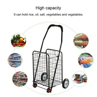 Folding Portable Iron Shopping Market Grocery Basket Cart Trolley 4 wheels capacity 30kg