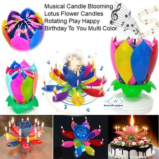 Multi Color Musical Candle Blooming Lotus Flower Candles Rotating Play Happy Birthday To You (1)