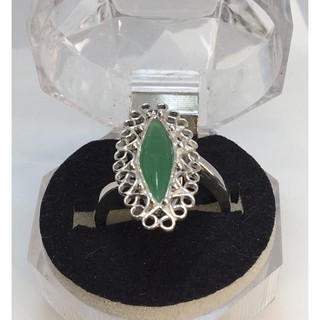 jem: Genuine Jade Antique Setting Ring sz. 7 in Pure Silver