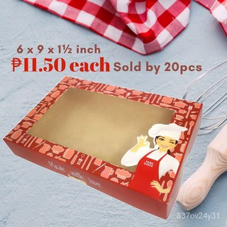 FP1120 (20pcs) 6″ x 9″x 1½” Pastry Box Macaroons Brownies Cupcake Cookie Gift Box Chef Girl 6x9x1.5