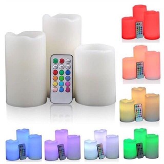 3pcs. Luna Color Changing Candles/Battery Operated with Remote Control/Vanilla-scented altar church