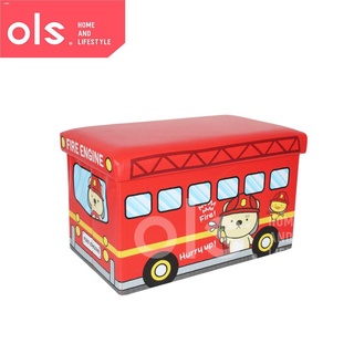 Foldable Bags❆❈✣OLS Foldable Bus Ottoman Large Kids Leather Storage Stool Box Toy Organizer (6)