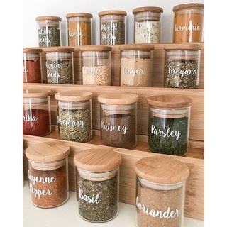Bamboo Glass Canister / Glass Storage with Bamboo Lid - With labels