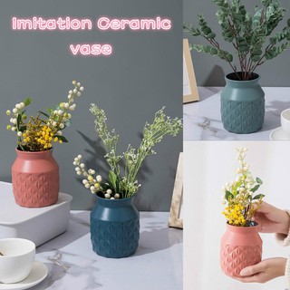 Plastic Artificial Flower Vase Decoration Home Imitation Ceramic Vase Flower Pot Navy Nordic Style..