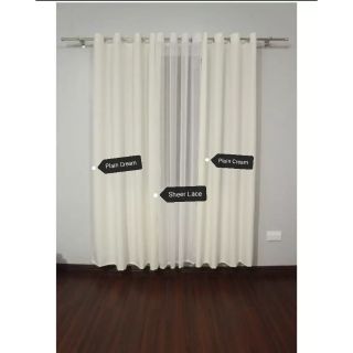 Plain Cream and Sheerlace Ring Curtains