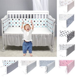 ◊Breathable Cotton Crib Bumper Pad with Straps, Double Side Use Baby Bed Bumper Pad, Washable Padded Crib Liner Set for Baby Safety, Bumper Guard Crib Rail Pad, 130*30*2.5cm per piece