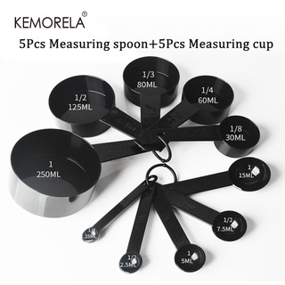 KEMORELA 5/10pcs Kitchen Measuring Spoons Black Plastic Teaspoon Scoop Measuring Spoons Cups Cooking Tools Scale Kitchen Measuring Tool