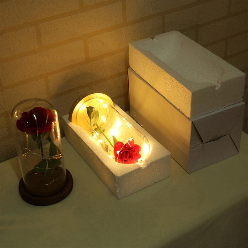 LED Light Eternal Flower Preserved Red Fresh Rose Glass (7)