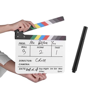 Dry Erase Acrylic Director Film Clapboard Movie TV Cut Action Scene Clapper Board Slate w