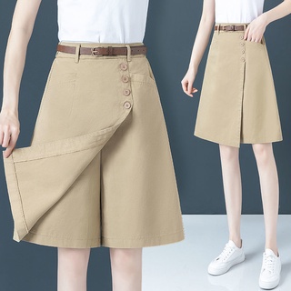 "Send belt" seven-point wide-leg trousers skirt fake two 2021 summer clothes high waist loose slim casual skirts women