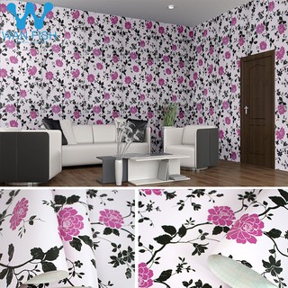 WANFISH Pink Flower With Black Leaves Design Self-Adhesive Wallpaper 10mx45cm PVC Wall Sticker