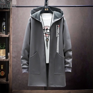 Spring And Autumn Loose Large Size Windbreaker Men Long Hooded Coat