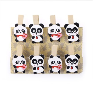 WEIJIAO Cartoon panda Wood Clip Photo Paper Clip Craft Party Room Decor with Hemp Rope