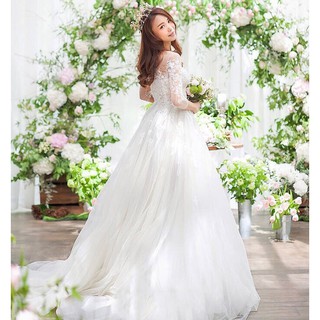 3/4 Sleeve Off Shoulder Wedding Bridal Gown Evening Dress (6)