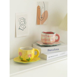 [ sol and luna.home ] Aesthetic Irregular Hand-Painted Cup and Saucer Set (6)