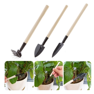 3pcs/Set Mini Gardening Tools Wood Handle Stainless Steel Potted Plants Shovel Rake Spade for Flowers Potted Plant Garden Tools
