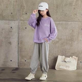 Girls' Sweater Western Style Suit Spring Clothes Middle And Big Children Korean Style Internet Celebrity Little Girl T-Shirt Fashionable Children's Clothes Two-Piece Suit