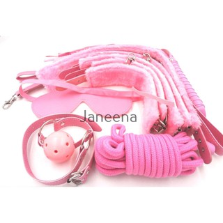 BDSM Handcuff Blindfold Whip Bondage Set Adult Toy Pink