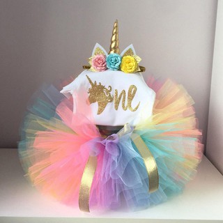 ♪TY★Kids Baby Girls Unicorn Romper+Tutu Skirt+Headband Set (5)