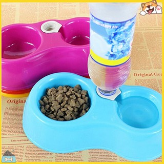 SPBS_Pets Dog Cat Automatic Food Supply Bowl Bottle Inserted Dual Drinking Feeding Bowls
