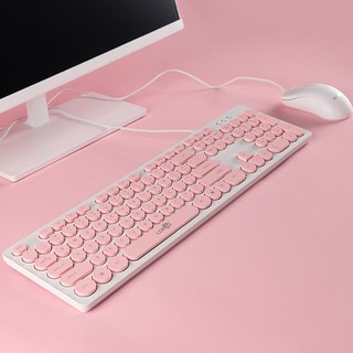 Shopeeph◈▣❇Keyboard mouse suit punk fashion shine round key cap office home wired and set (6)