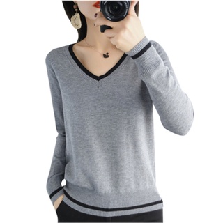 mYzO Autumn Winter Sweater Knitted Pullover Women V-Neck Oversize Sweater Female Loose Long Sleeve S