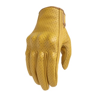 New Leather Motorcycle Gloves Touch Screen Yellow Racing Cycling For Men Women Goatskin Moto Glove M