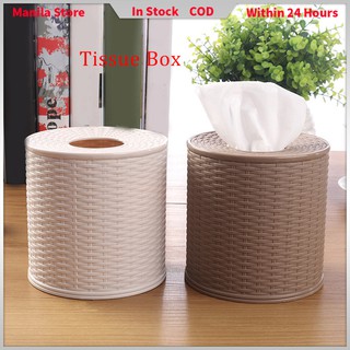 Round Rattan Tissue Box Living Room Bedroom Napkin Holder Toilet Paper Storage Tissue Box Dustproof