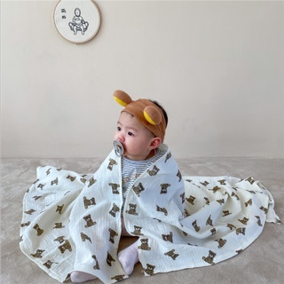 insInfant Toddler Baby Cotton Yarn Cover Blanket Bath Towel Summer and Autumn Thin Air-Conditioned Room Bear Cover Quilt Cloak Baby's Blanket lyBm