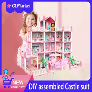 DIY Dollhouse Castle toy Barbie house doll house princess girl House assembled small villa set big