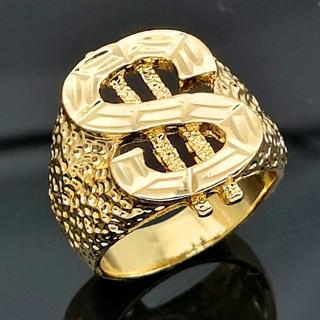 18K Gold Dollar Sign Fashionable Hip Hop Rock Ring